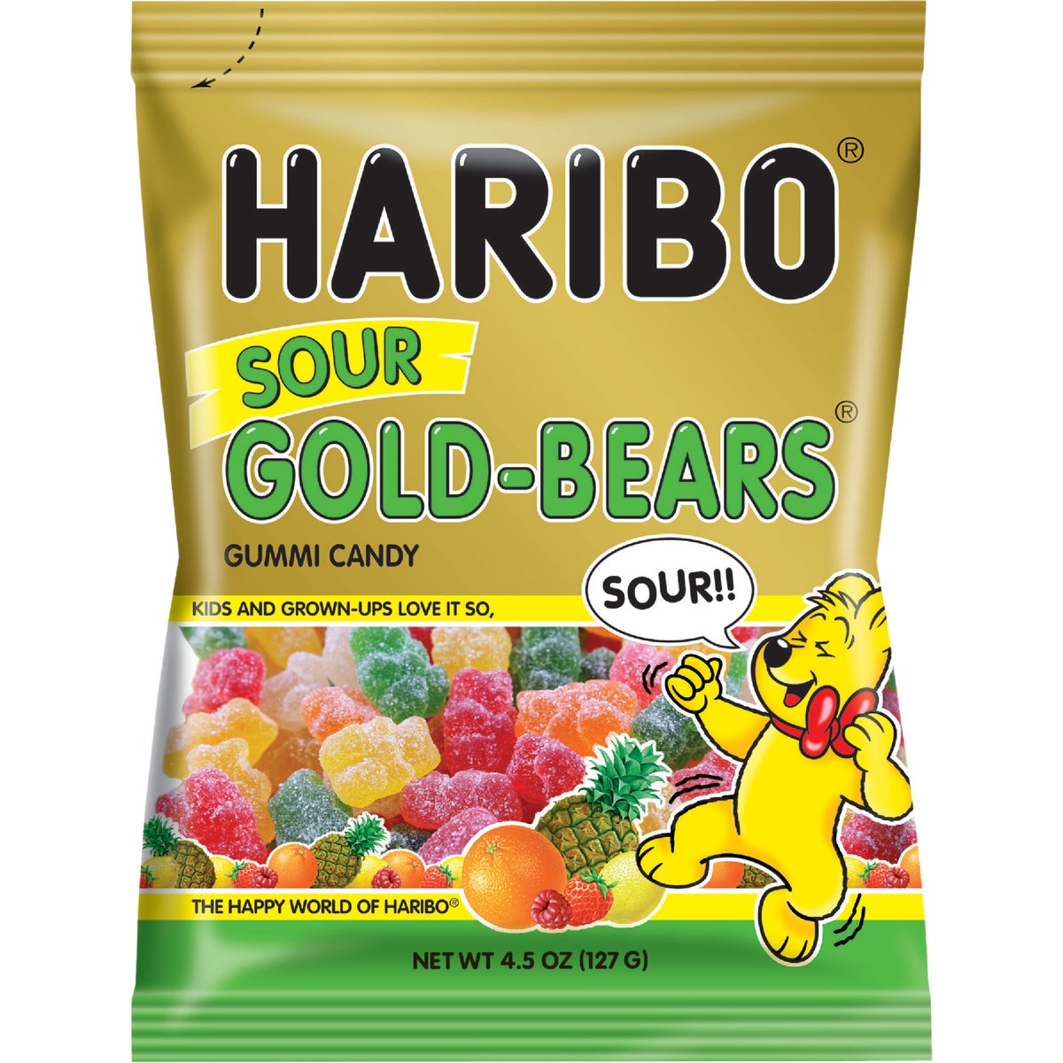 Gold-Bears Haribo 117340 Haribo Gold-Bears Assorted Sour Fruit Flavor 4.5 Oz. Candy 117340 Pack of 12