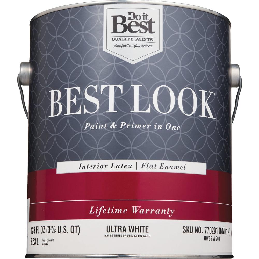 Best Look SIM Supply, Inc. HW36W0700-16 Best Look Latex Premium Paint & Primer In One Flat Enamel Interior Wall Paint, Ultra White, 1 Gal.