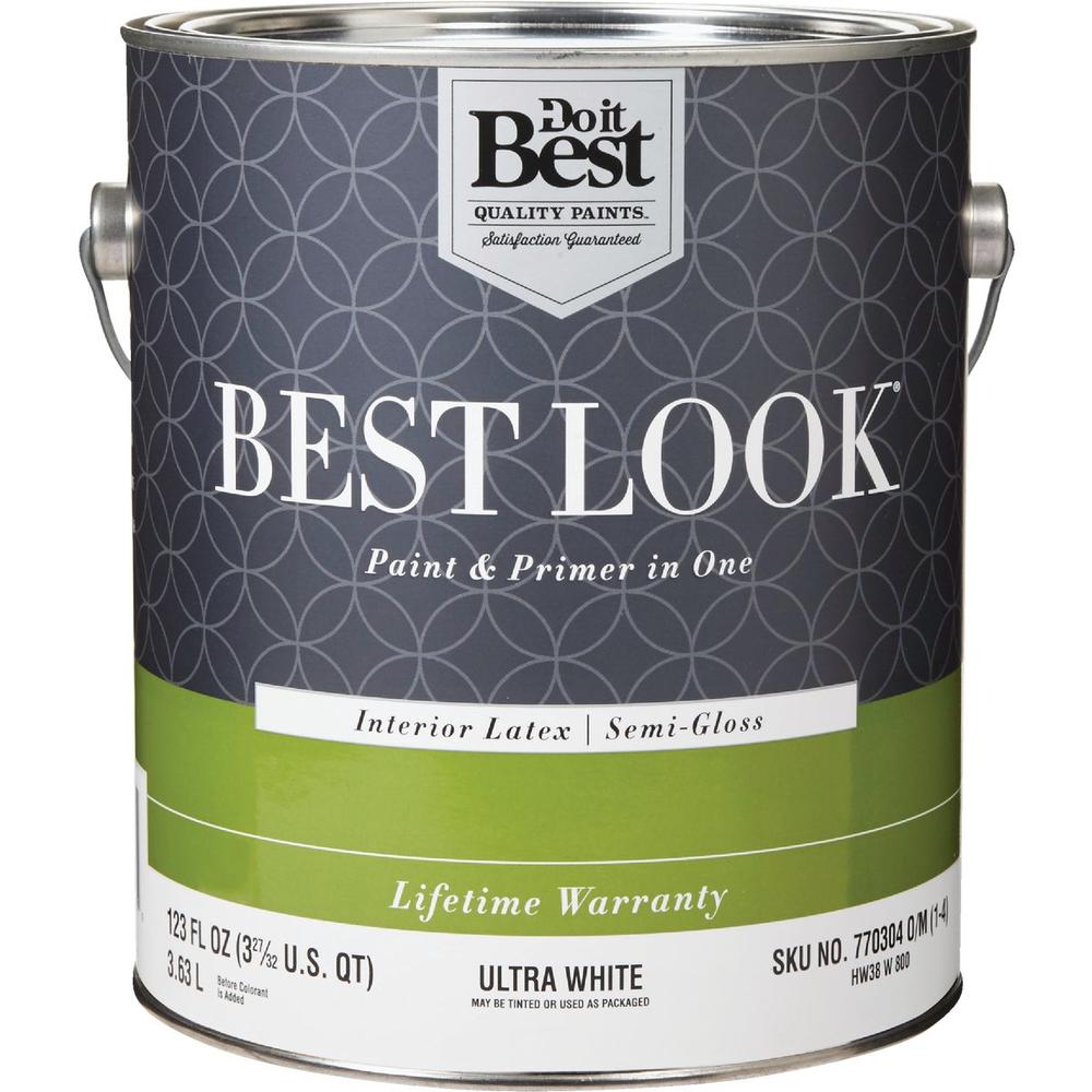 Best Look SIM Supply, Inc. HW38W0800-16 Best Look Latex Premium Paint & Primer In One Semi-Gloss Interior Wall Paint, Ultra White, 1 Gal.