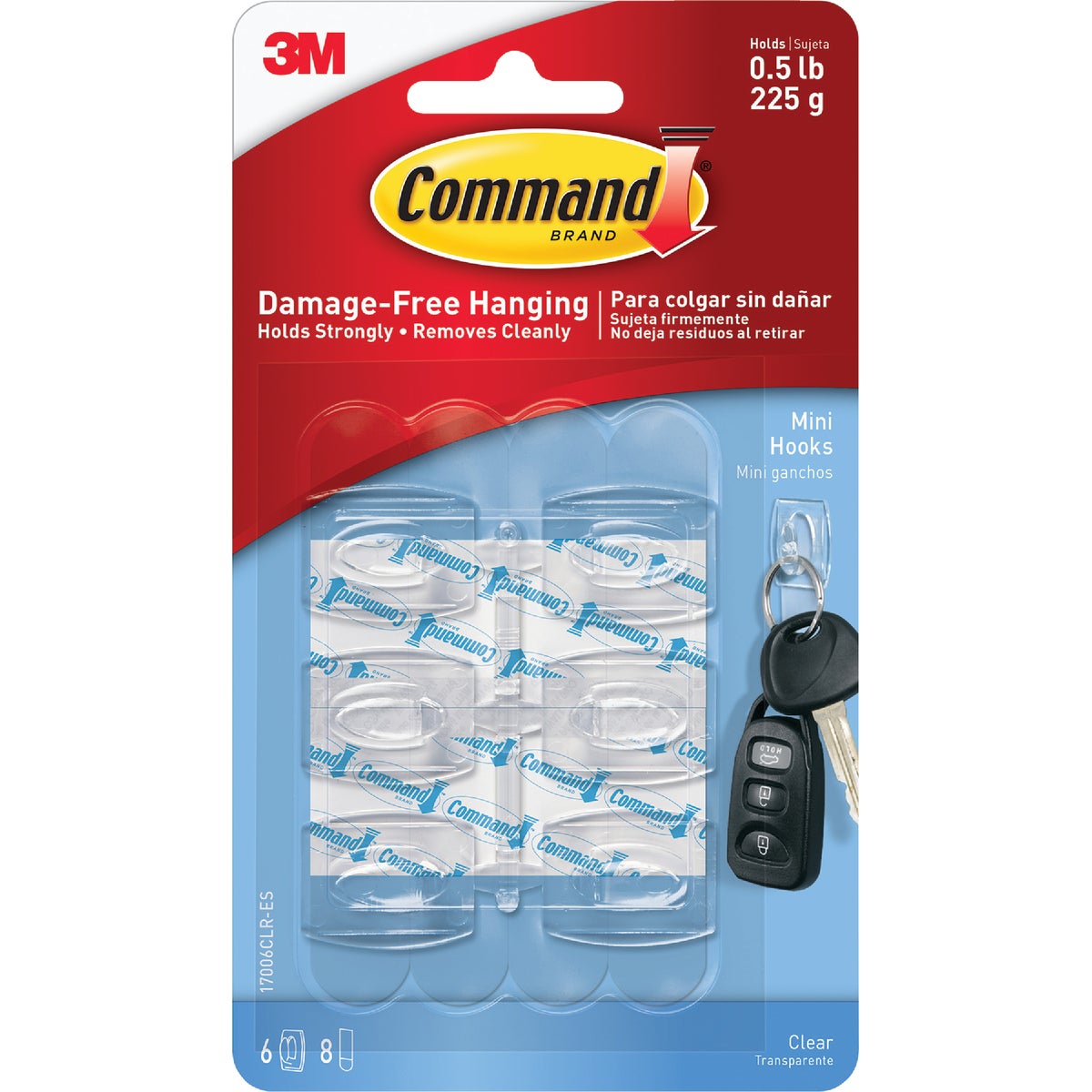 Command 17006CLR-ES-6PK Command Clear Mini Hooks, 6 Hooks, 8 Strips 17006CLR-ES-6PK