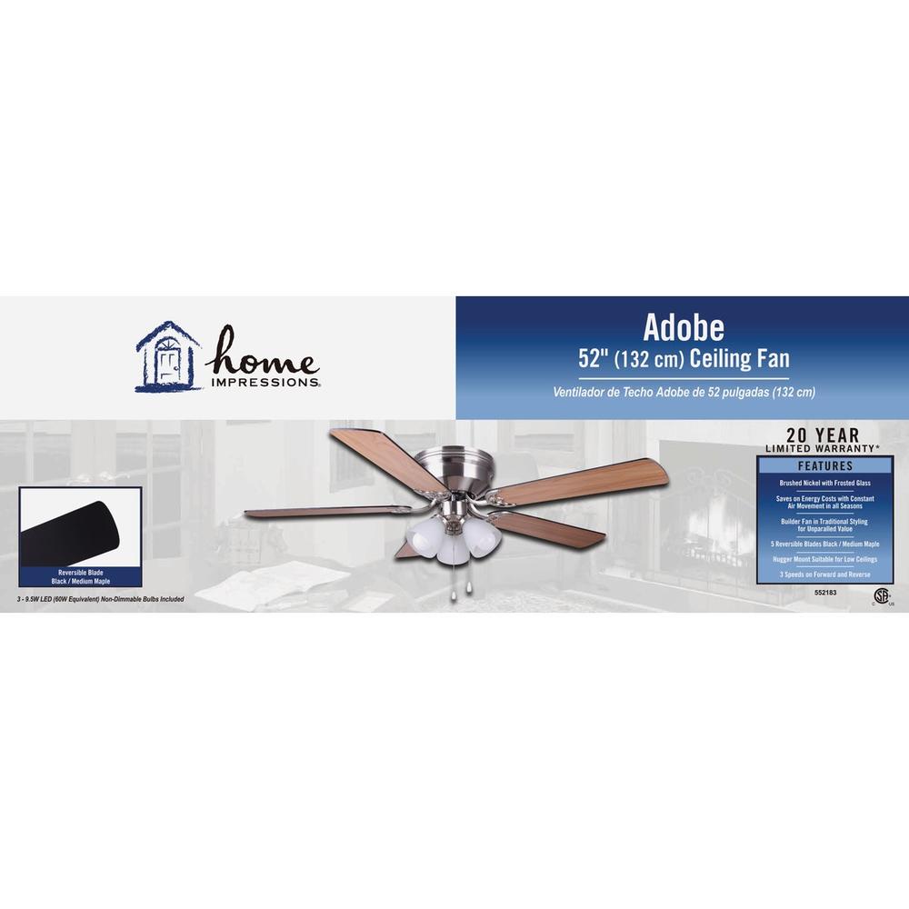Home Impressions CF52ADO5BN-B Home Impressions Adobe 52 In. Brushed Nickel Ceiling Fan with Light Kit CF52ADO5BN-B