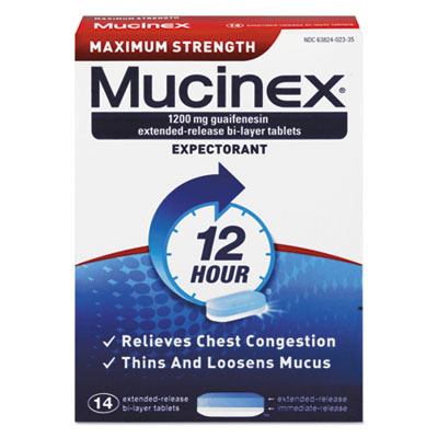 Mucinex RECKITT BENCKISER 63824-02314 Mucinex® Maximum Strength Expectorant, 14 Tablets/box 63824-02314