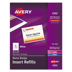 Avery Consumer Products AVE5392 Plain Insert Badge Refill- Fits 3in.x4in. Holder- White