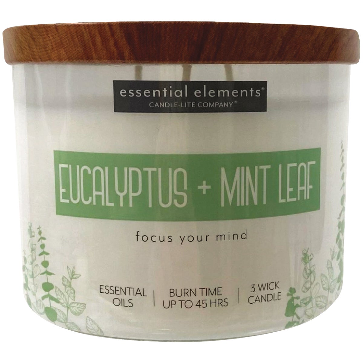 Essential Elements Candle Lite 4574174 Candle-Lite Essential Elements 14.75 Oz. Eucalyptus & Mint Leaf Jar Candle with Lid 4574174