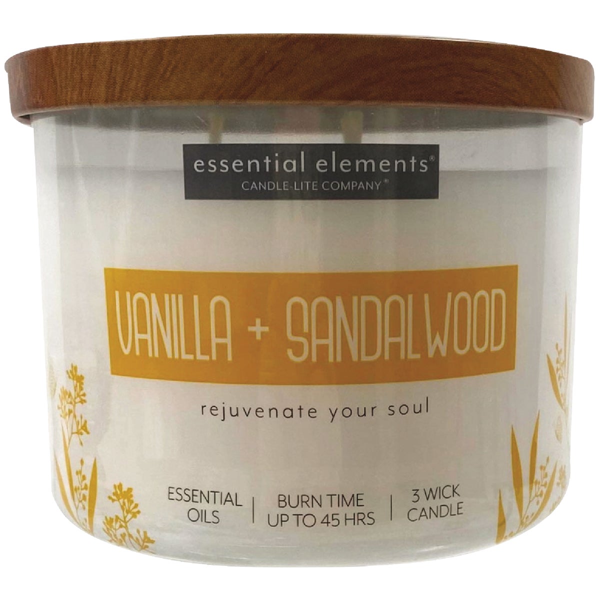 Essential Elements Candle Lite 4574344 Candle Lite Essential Elements 14.75 Oz. Vanilla & Sandalwood Jar Candle with Lid 4574344