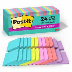Super Sticky Post-it Notes Super Sticky Pads In Supernova Neon Collection Colors, Cabinet Pack, 3" X 3", 70 Sheets/Pad, 24 Pads/Pack