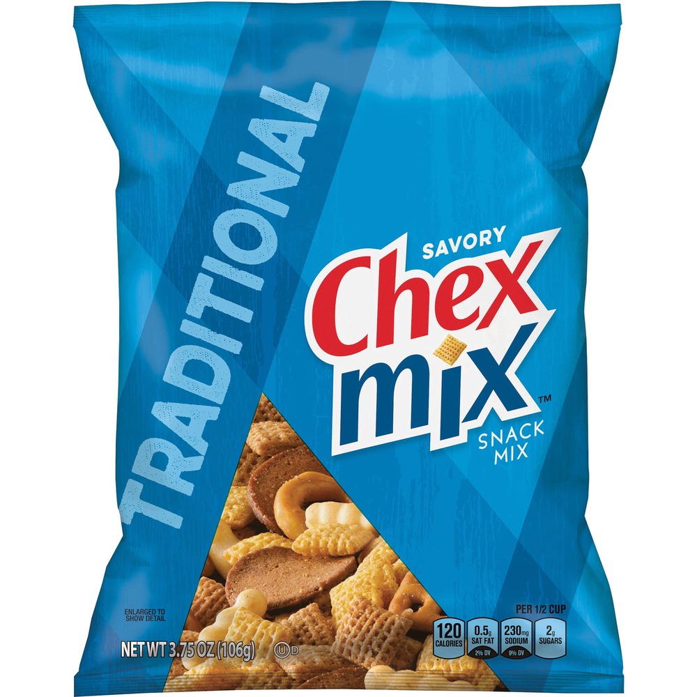 Chex Mix Chex SN14858 Chex Mix Traditional Snack Mix - Corn, Wheat - 3.75 oz - 8 / Carton