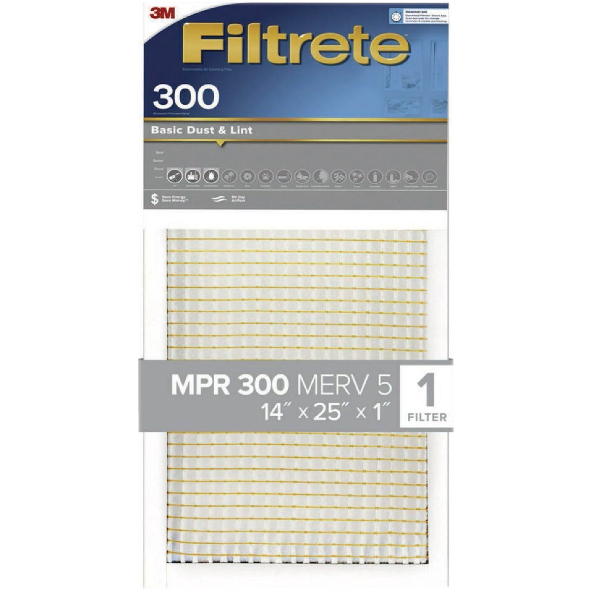 3M 304-4 3M Filtrete 14 In. x 25 In. x 1 In. Basic Dust & Lint 300 MPR Furnace Filter 304-4 Pack of 4