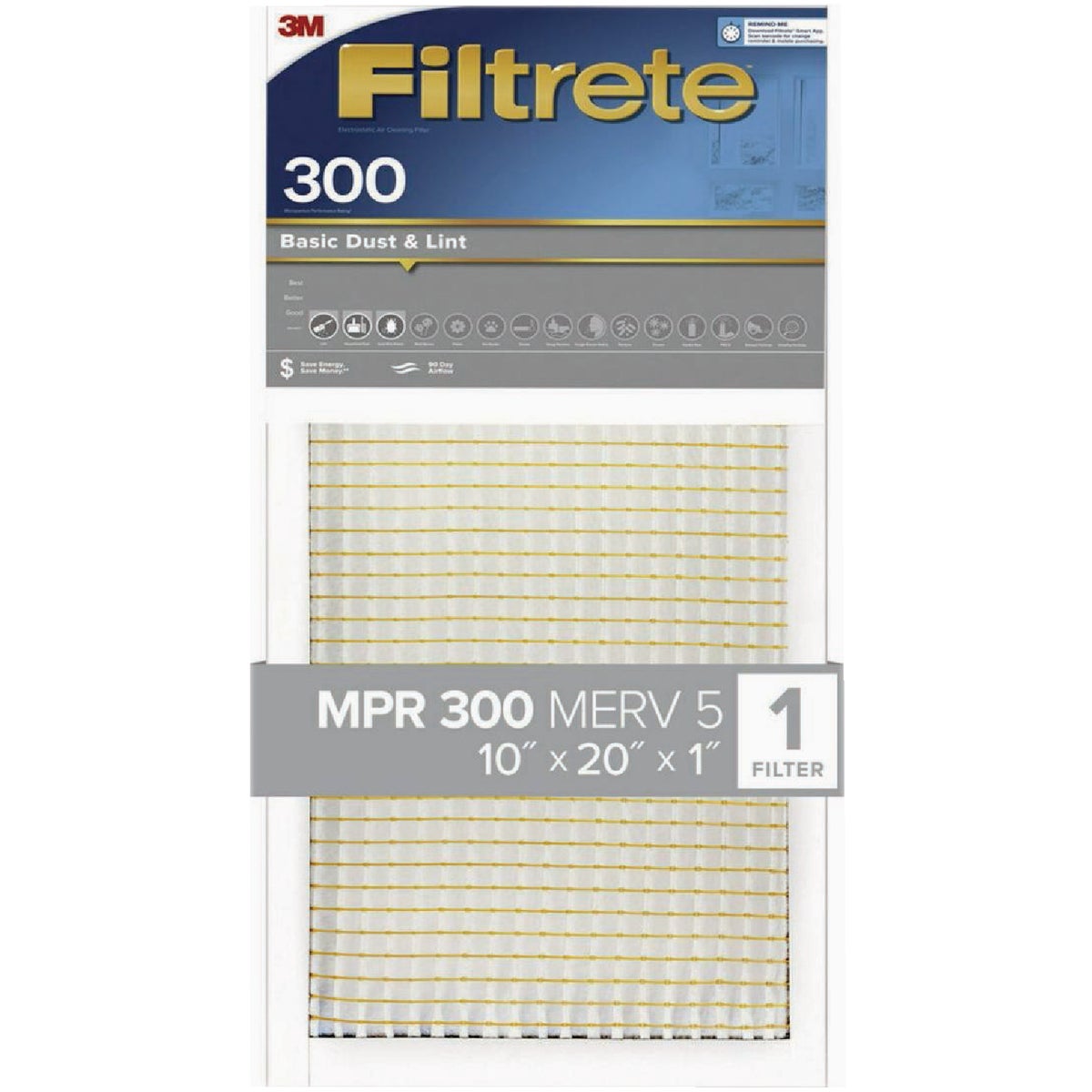 3M 307DC-6 3M Filtrete 10 In. x 20 In. x 1 In. Basic Dust & Lint 300 MPR Furnace Filter 307DC-6 Pack of 6