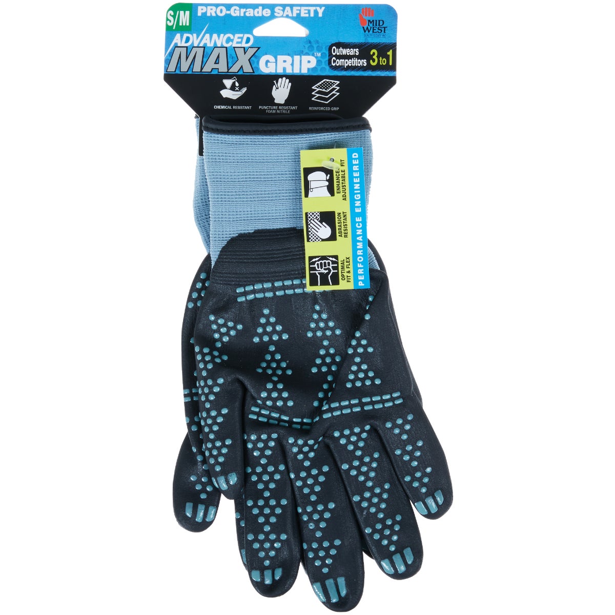 Midwest Gloves & Gear 95SL-SM-DB-6 Midwest Gloves & Gear Advanced MAX Grip Unisex Small/Medium Nitrile Coated Gloves 95SL-SM-DB-