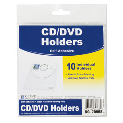 C-LINE PRODUCTS, INC 70568 C-Line® Self-Adhesive CD Holder, 1 Disc Capacity, Clear, 10/Pack 70568