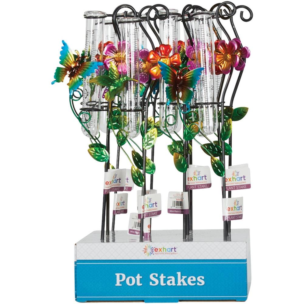 Exhart 06100 Exhart 14 In. Mini Rain Gauge Stake with Flowers 06100 Pack of 12
