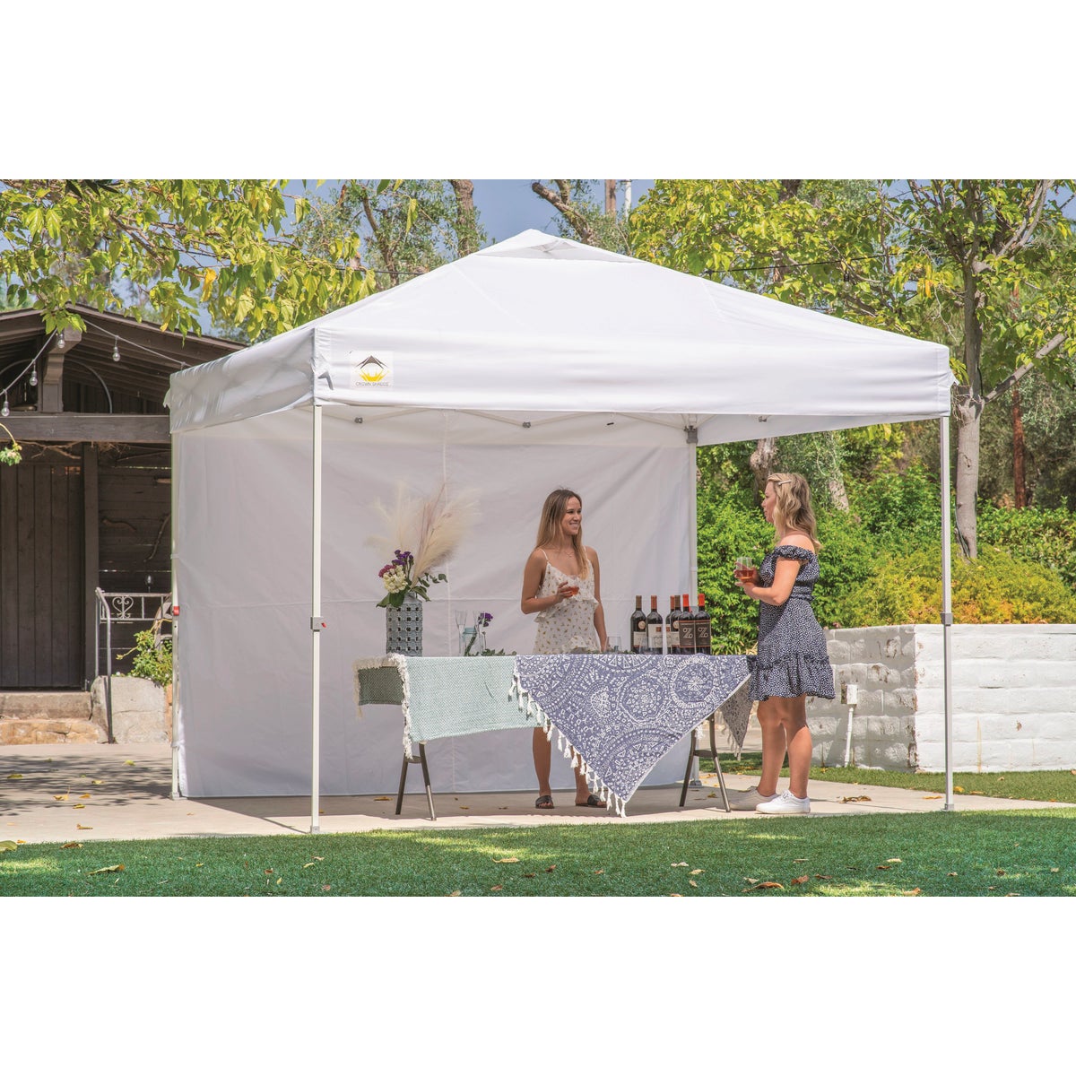 Crown Shade CSHPP100-300D Crown Shade 10 Ft. x 10 Ft. White Steel Frame White Commercial Canopy with 1 Side Wall CSHPP100-300D