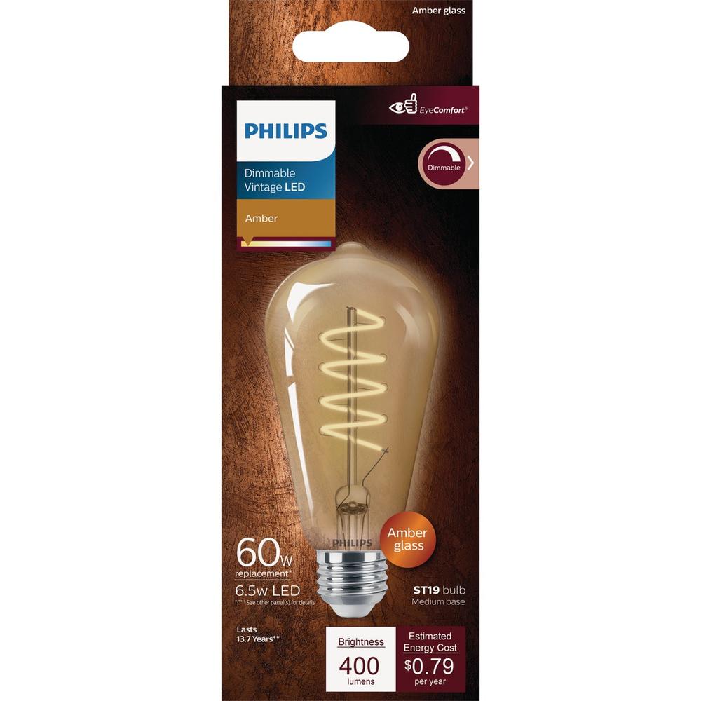 Philips 565622 Philips Vintage 60W Equivalent Amber ST19 Medium LED Decorative Light Bulb 565622