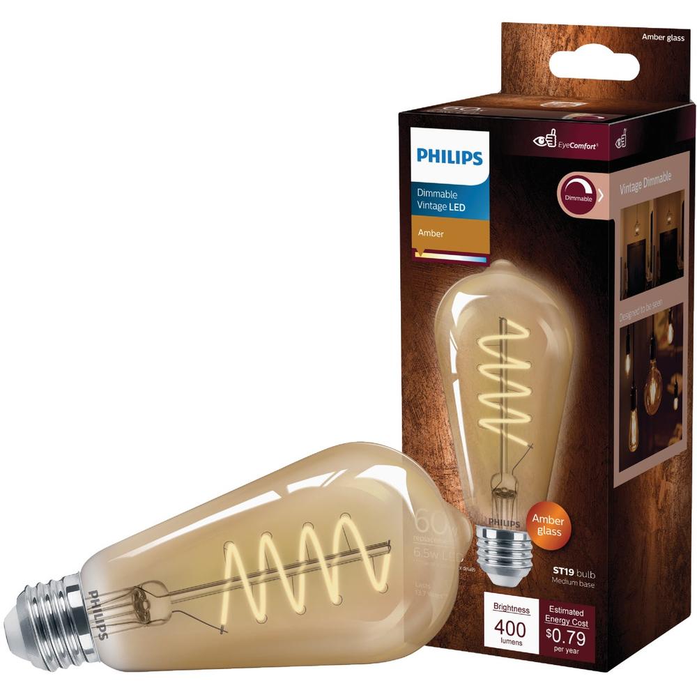 Philips 565622 Philips Vintage 60W Equivalent Amber ST19 Medium LED Decorative Light Bulb 565622