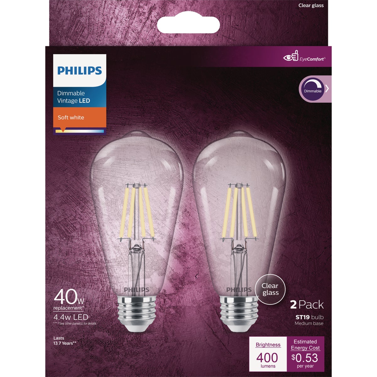 Philips 564856 Philips Vintage 40W Equivalent Soft White ST19 Medium LED Decorative Light Bulb (2-Pack) 564856