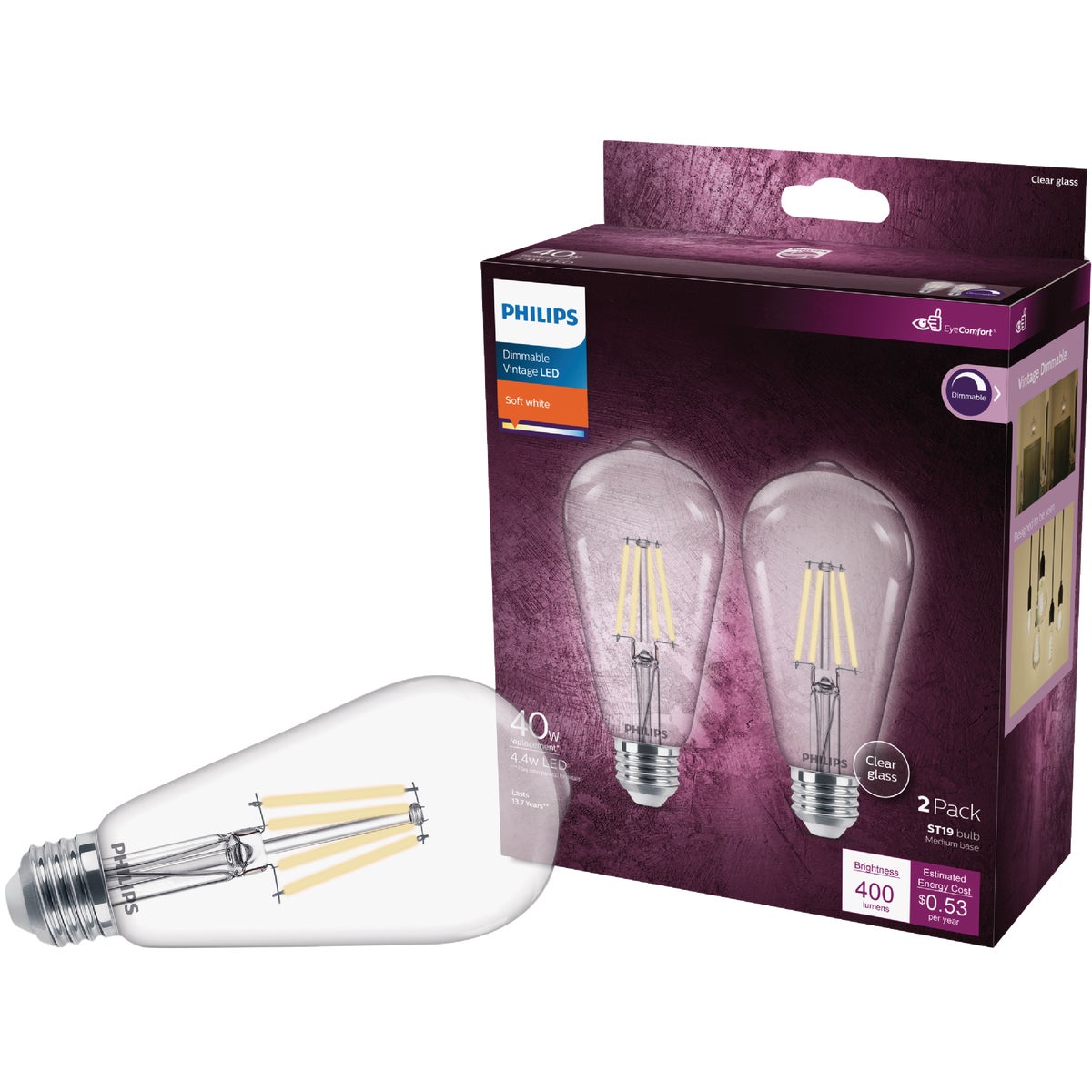 Philips 564856 Philips Vintage 40W Equivalent Soft White ST19 Medium LED Decorative Light Bulb (2-Pack) 564856