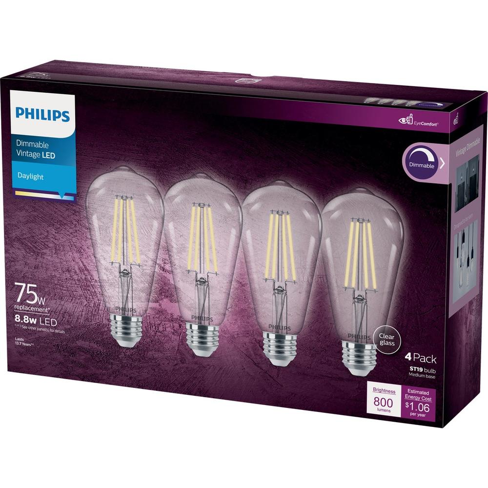 Philips 566430 Philips Vintage 75W Equivalent Daylight ST19 Medium LED Decorative Light Bulb (4-Pack) 566430