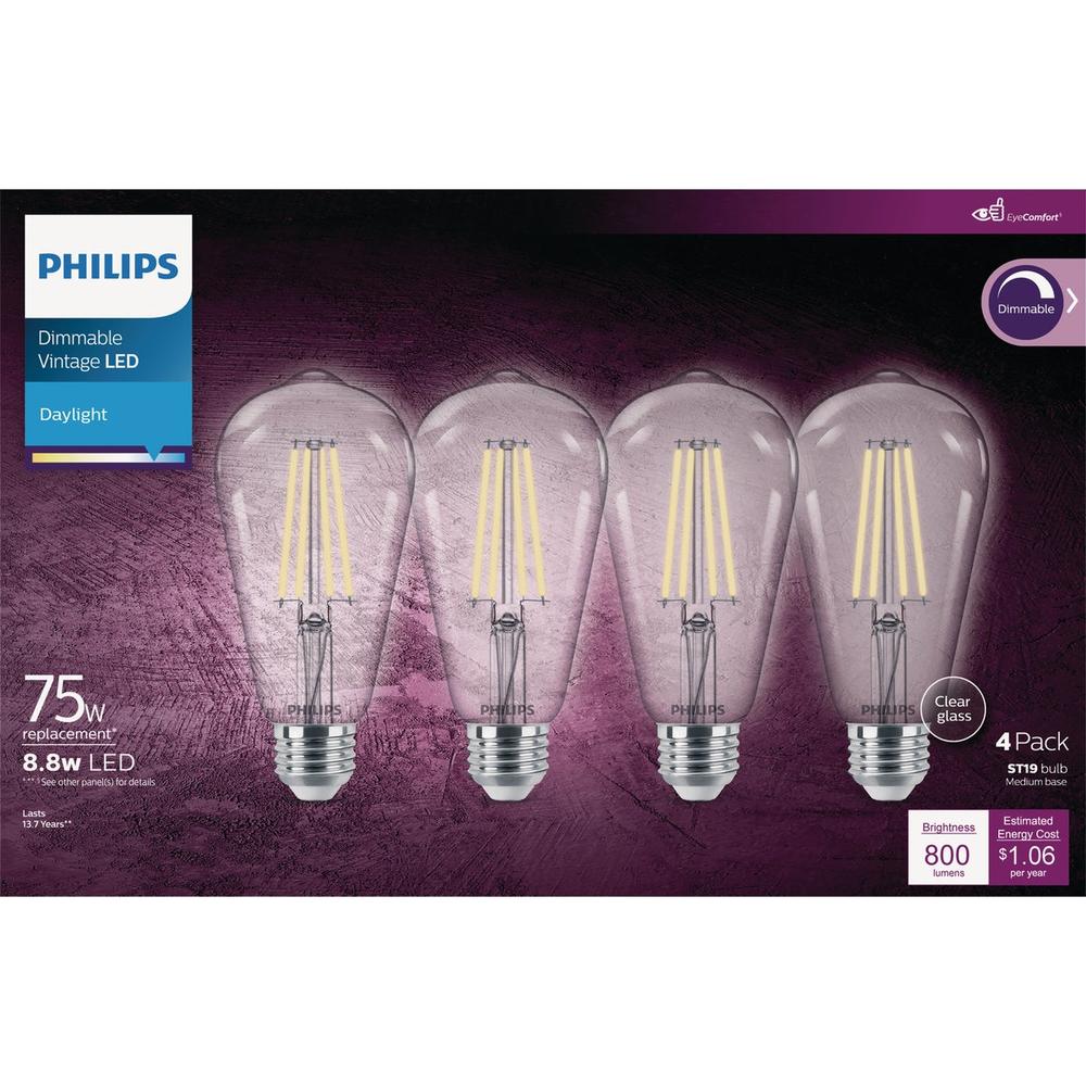 Philips 566430 Philips Vintage 75W Equivalent Daylight ST19 Medium LED Decorative Light Bulb (4-Pack) 566430