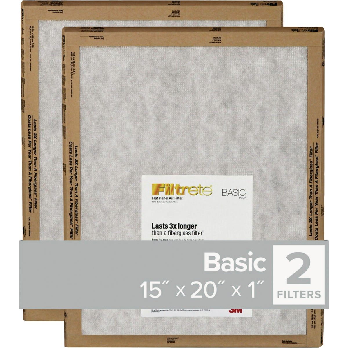 3M FPL06-2PK-24 3M Filtrete 15 In. x 20 In. x 1 In. Basic MPR Flat Panel Furnance Filter, (2-Pack) FPL06-2PK-24 Pack of 24