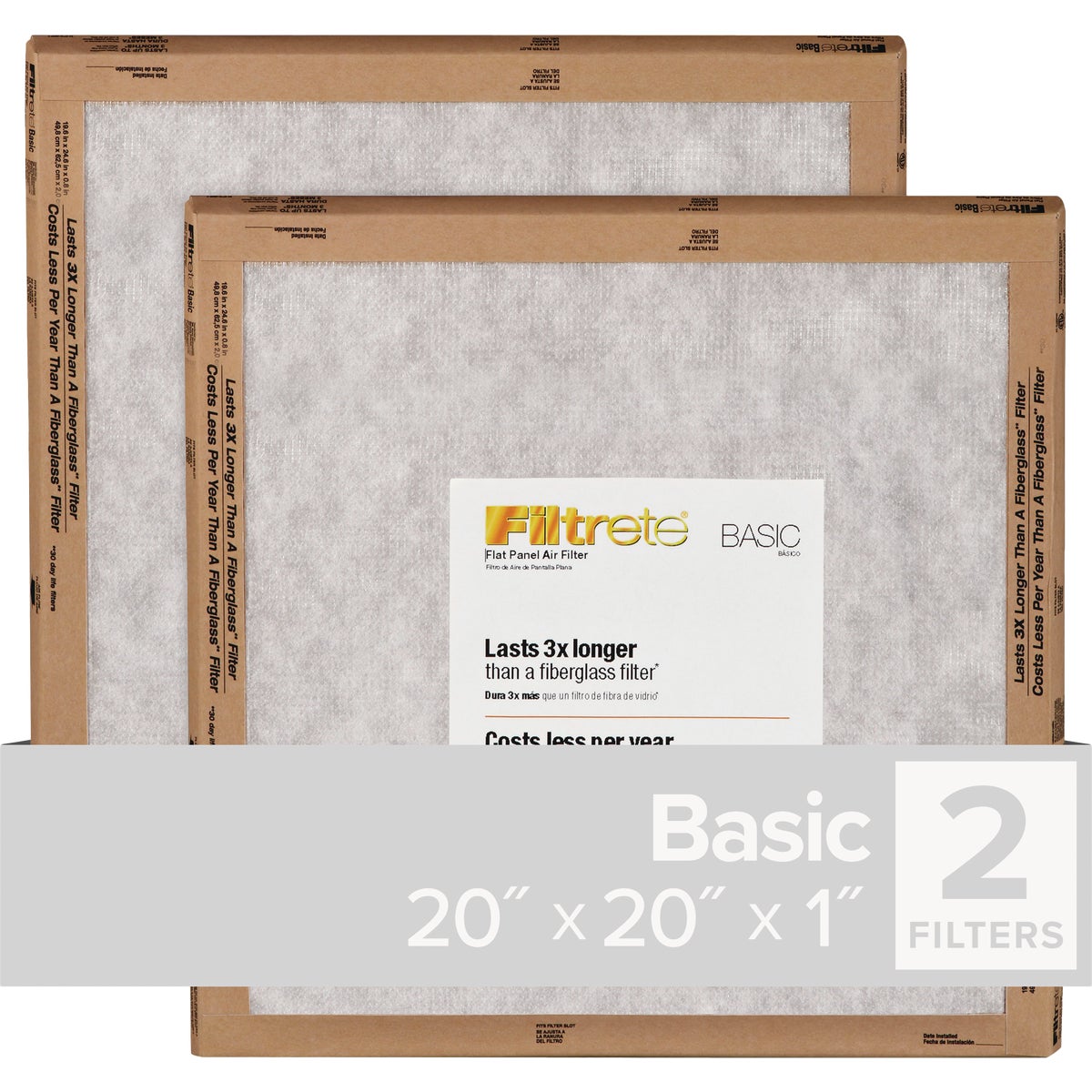3M FPL02-2PK-24 3M Filtrete 20 In. x 20 In. x 1 In. Basic MPR Flat Panel Furnance Filter, (2-Pack) FPL02-2PK-24 Pack of 24