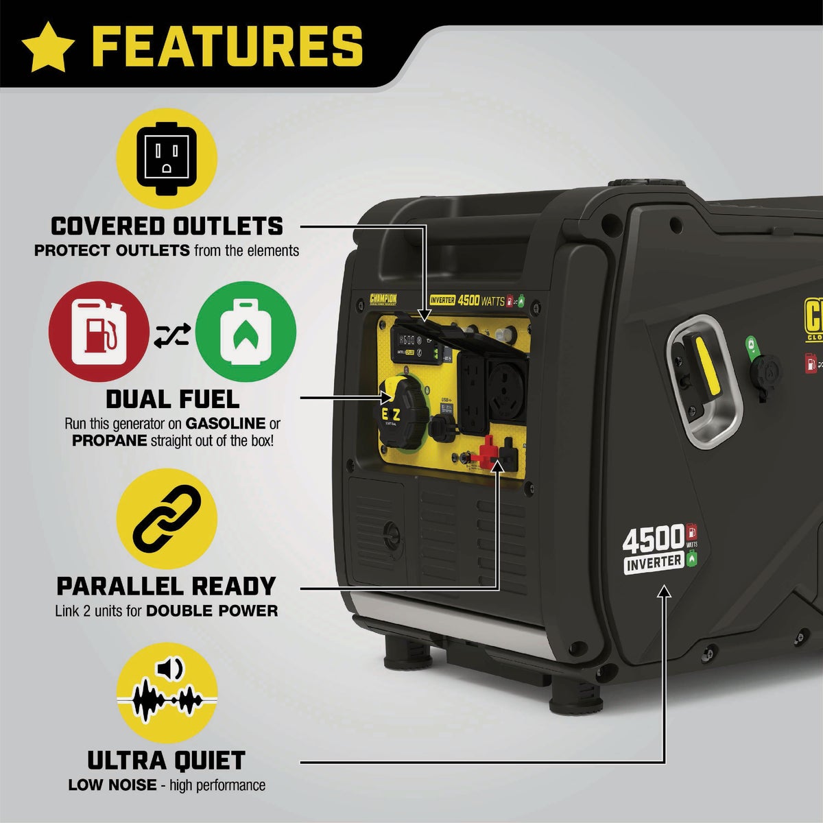 Champion Power Equipment 200991 Champion 4500W Dual Fuel Electric/Recoil Inverter Generator with Quiet Technology 200991