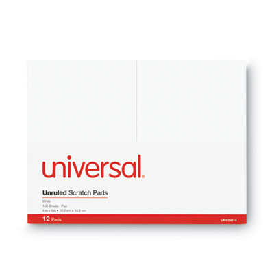 Universal Studios UNIVERSAL OFFICE PRODUCTS M9-35614 Universal® Scratch Pads, Unruled, 4 x 6, White, 100 Sheets, 12/Pack M9-35614