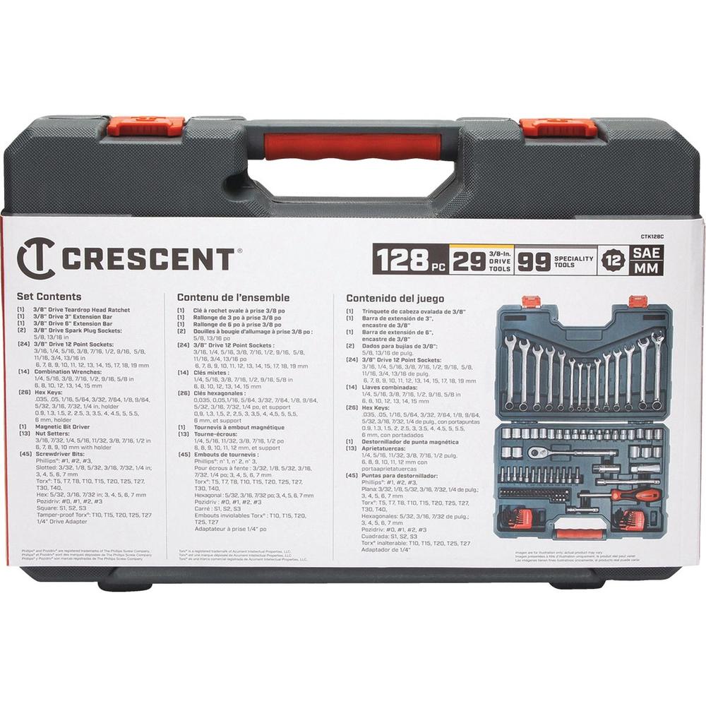 Crescent CTK128C Crescent 3/8 In. Drive 12-Point Standard/Metric Mechanic & Automotive Tool Set (128-Piece) CTK128C