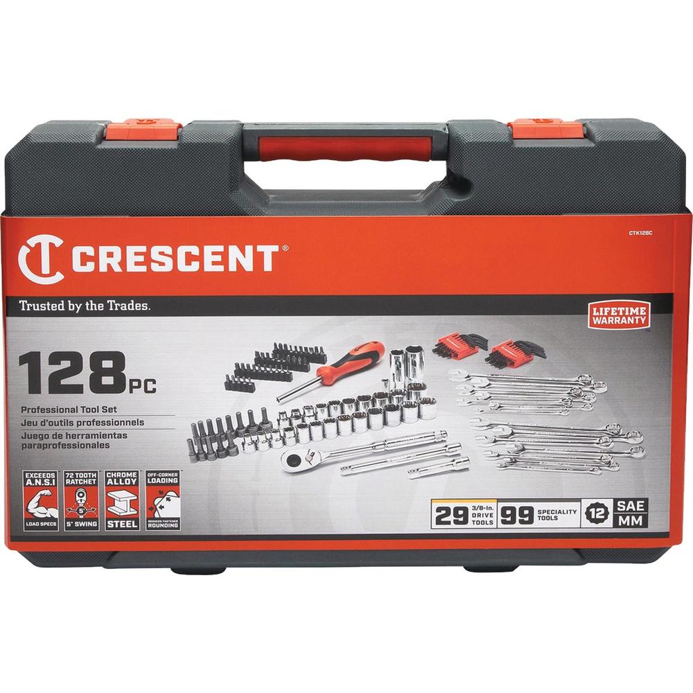 Crescent CTK128C Crescent 3/8 In. Drive 12-Point Standard/Metric Mechanic & Automotive Tool Set (128-Piece) CTK128C