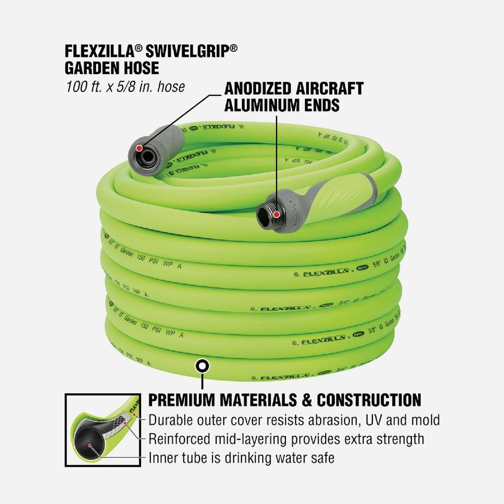 Flexzilla HFZG5100YWS Flexzilla 5/8 In. Dia. x 100 Ft. L. Drinking Water Safe Garden Hose with SwivelGrip Connections HFZG5100YW