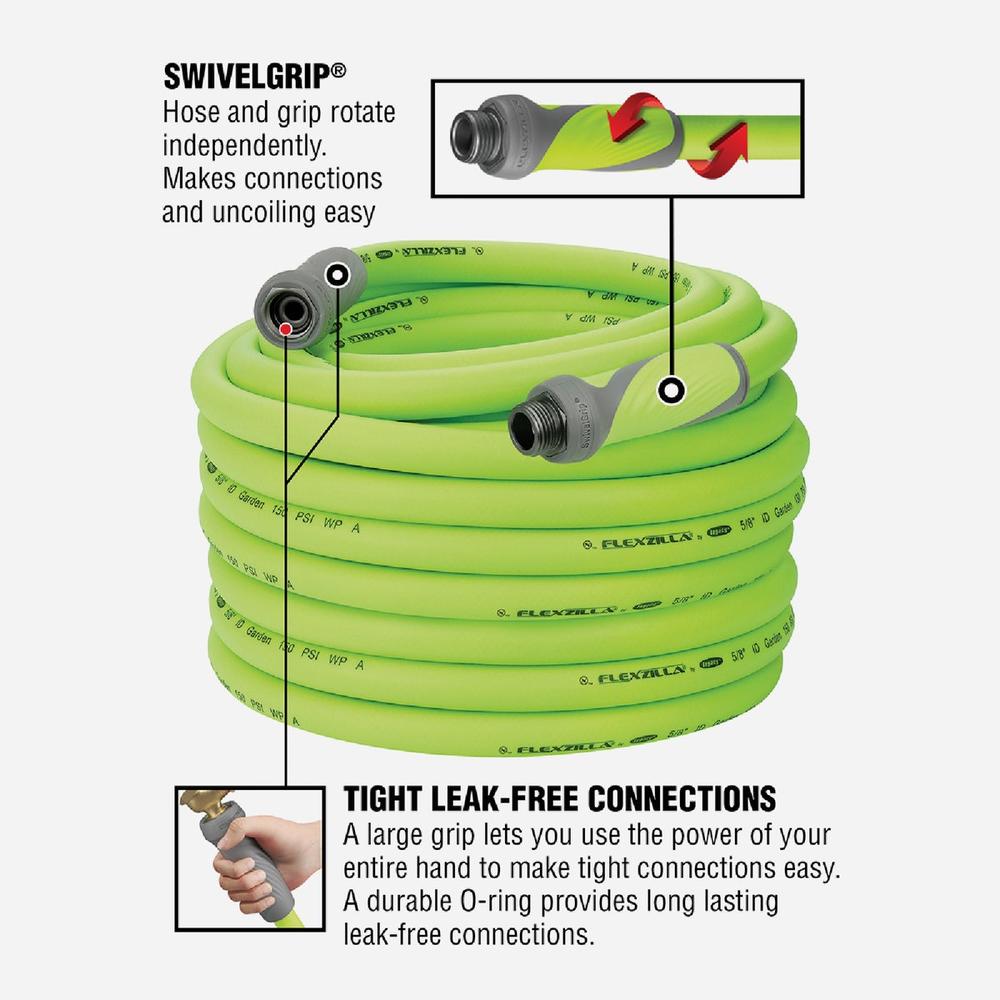 Flexzilla HFZG5100YWS Flexzilla 5/8 In. Dia. x 100 Ft. L. Drinking Water Safe Garden Hose with SwivelGrip Connections HFZG5100YW