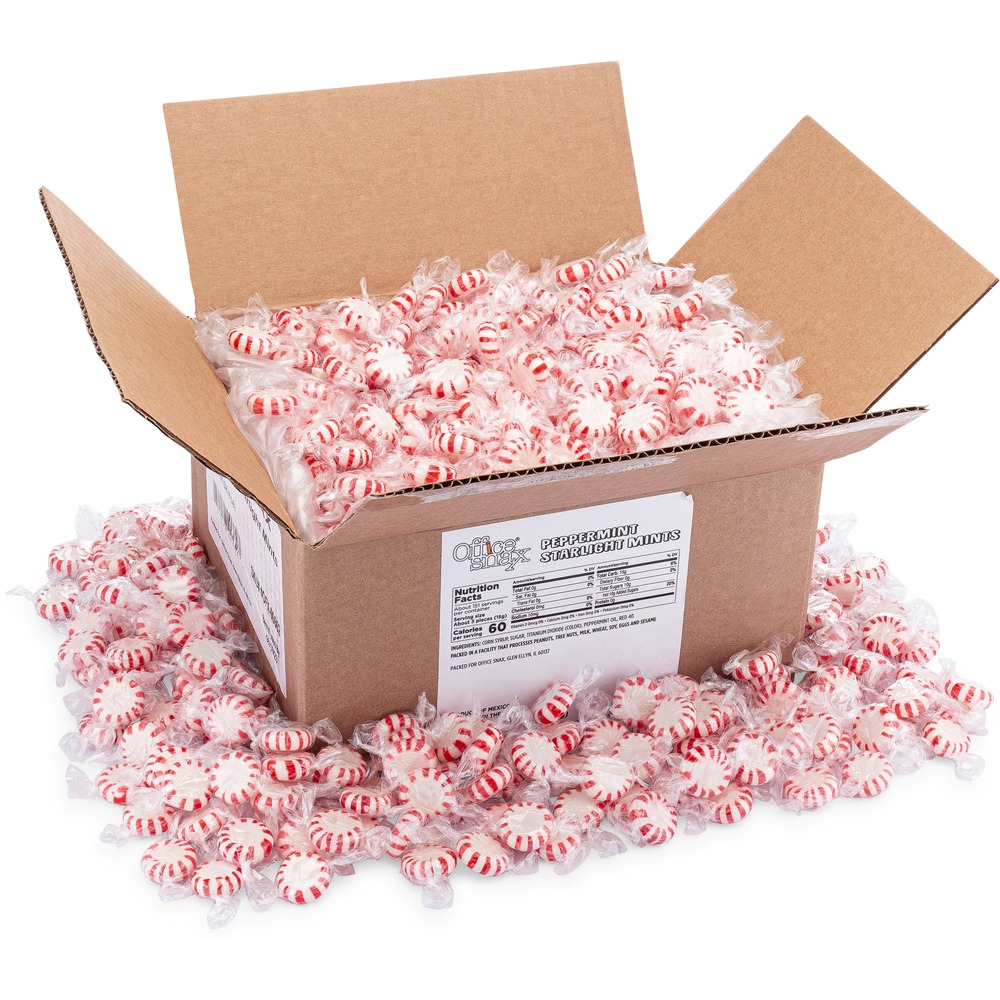 Office Snax 00662 Office Snax Peppermint Starlight Mints - Peppermint - Individually Wrapped - 5 lb - 1 Carton