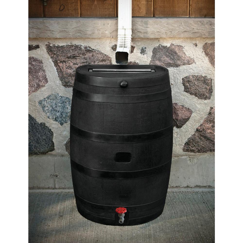 RTS Home Accents 5510-00300A-80-00 RTS Home Accents ECO 50 Gal. Black Recycled Polyethylene Rain Barrel 5510-00300A-80-00