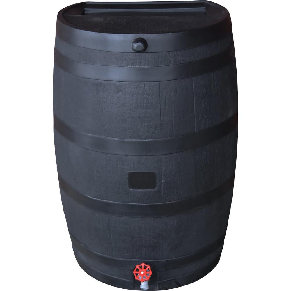 RTS Home Accents 5510-00300A-80-00 RTS Home Accents ECO 50 Gal. Black Recycled Polyethylene Rain Barrel 5510-00300A-80-00
