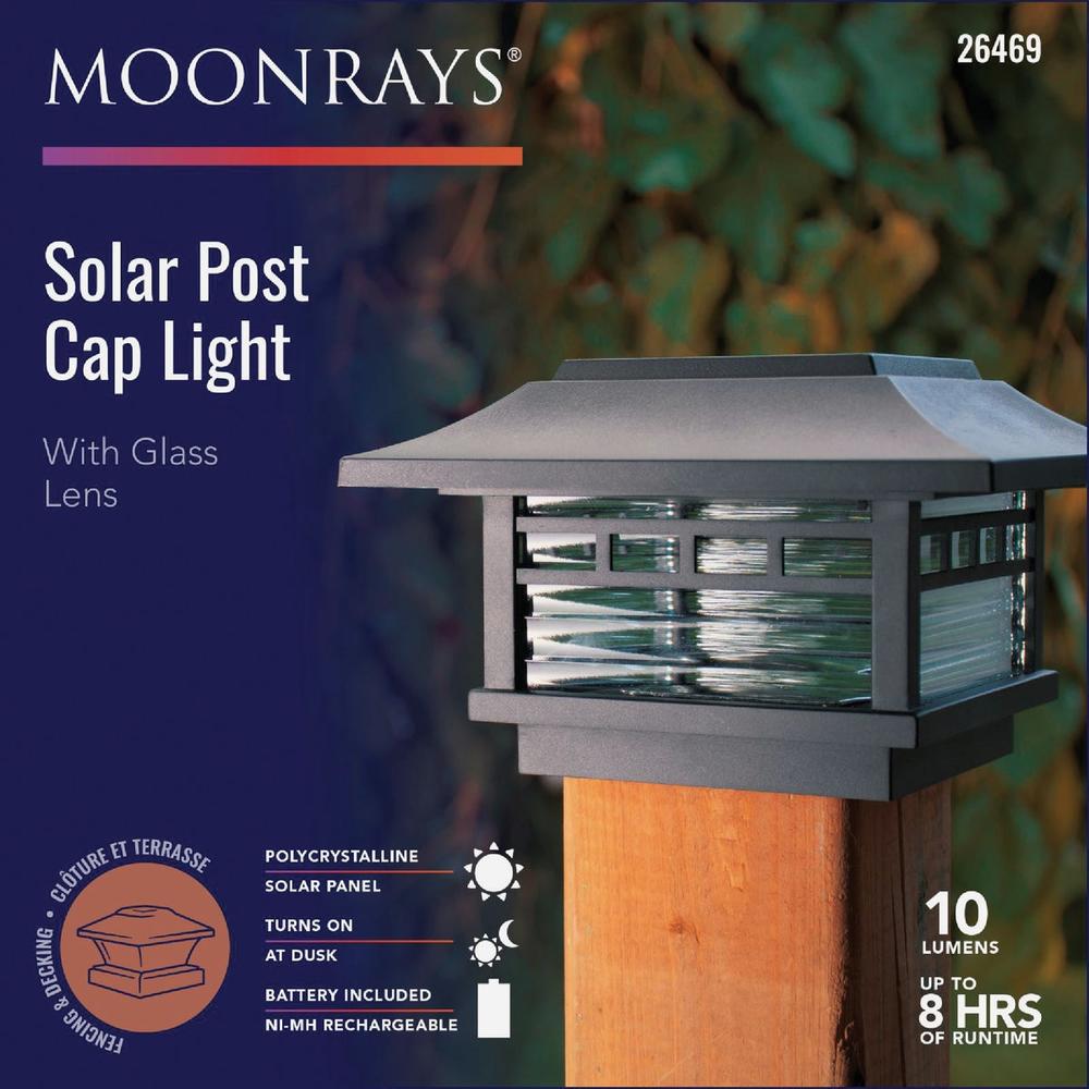 Moonrays 26469 Moonrays Black LED Solar Post Cap with Ribbed Glass Lens 26469
