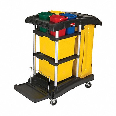 Rubbermaid Commercial Products FG9T7400BLA Rubbermaid Microfiber Janitor Cart: 34 gal Waste Container Capacity, 3 Shelves  FG9T7