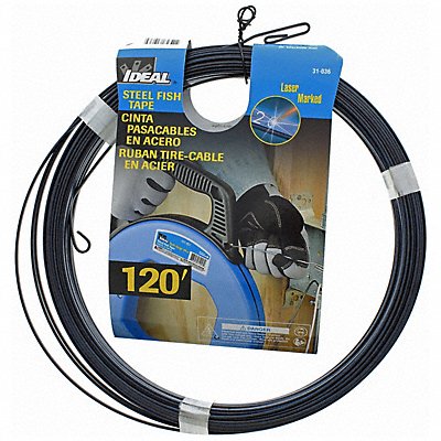 Ideal 31-036 Ideal Fish Tape: 120 ft Lg, 1, 600 lb Tensile Strength, Flat Tape Shape, Formed Hook End Style  31-036
