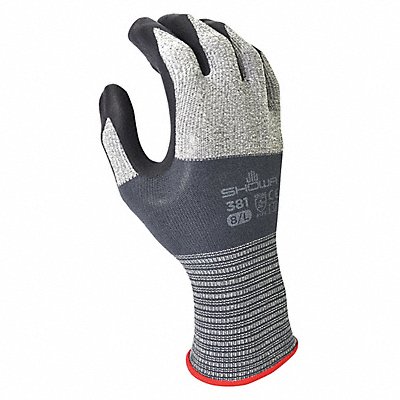 Showa 381XL-09 Showa Coated Gloves: XL ( 9 ), Sandy, Foam Nitrile, Palm, Dipped, ANSI Abrasion Level 4, Gray, 1 PR  381XL-09