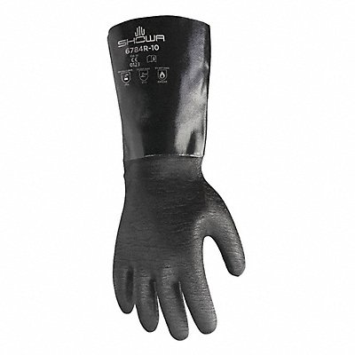 Showa 6784R Showa Chemical Resistant Gloves: 26 mil Glove Thick, 14 in Glove Lg, Grain, 10 Glove Size, Black, 1 PR  6784R