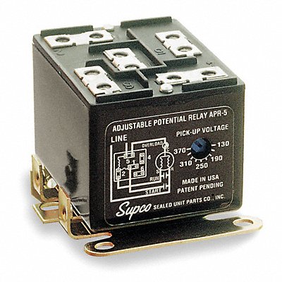 Supco APR5 Wire to Wire Adjustable Potential Relay, 30 A Load Current, 110 - 270 VAC Single Phase Operating Voltage