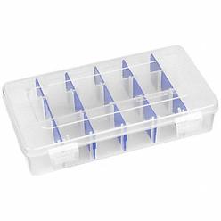 Flambeau 2003 Flambeau Adjustable Compartment Box: 7 in x 1 1/2 in, Clear, 18 Compartments, 15 Adj Dividers, Latch  2003