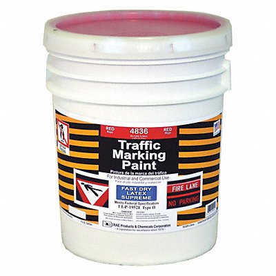Rae 4836 Rae Traffic Zone Marking Paint: Pour Paint Dispensing, Red, 5 gal, 90 sq ft/gal, 1 hr  4836