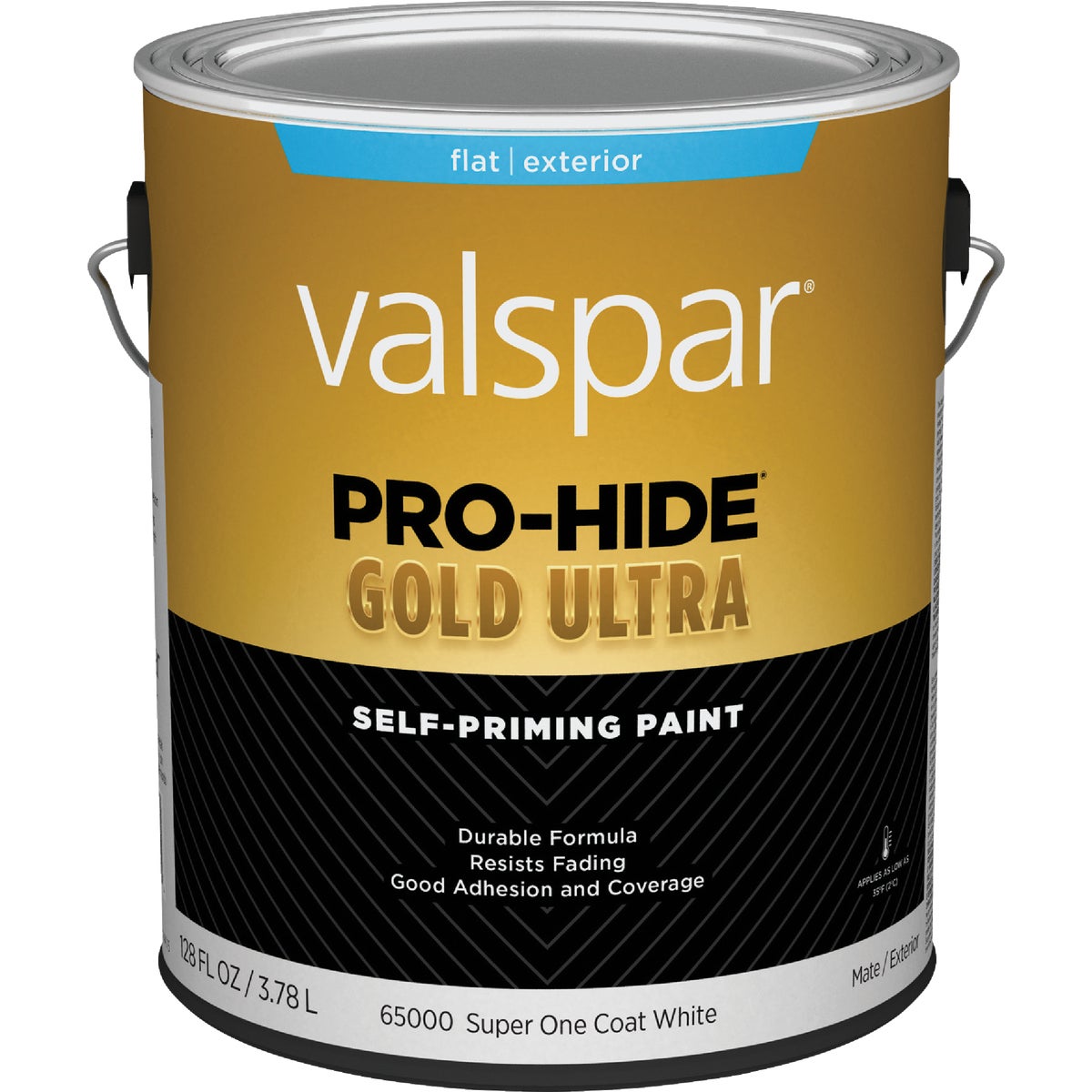 PRO-HIDE GOLD ULTRA Valspar 028.0065000.007 Valspar Pro-Hide Gold Ultra Latex Flat Exterior House Paint, Super One-Coat White, 1 Gal. 028.0065000.00