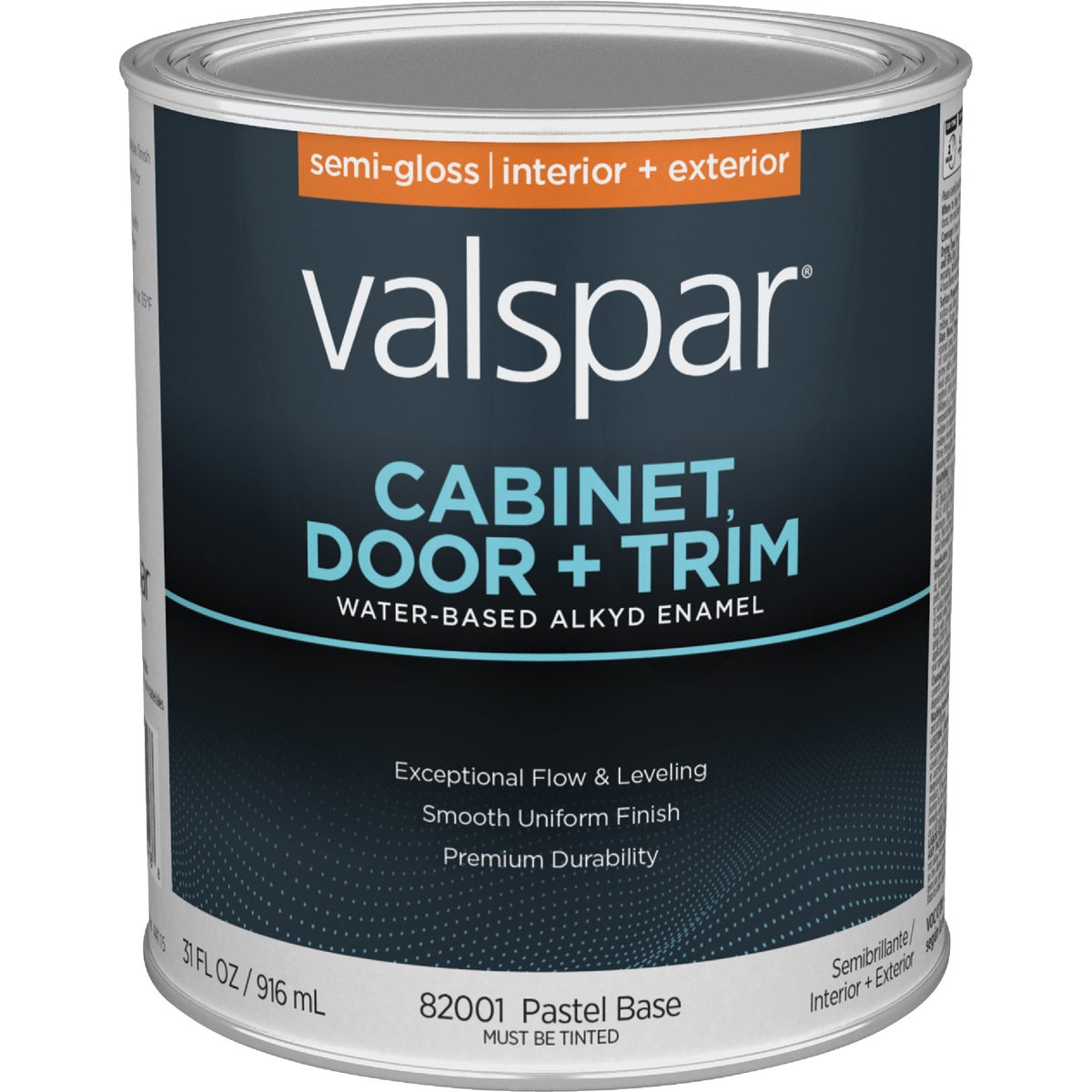 Valspar Cabinet, Door, & Trim Valspar 028.0082001.005 Valspar Cabinet Door & Trim Waterborne Alkyd Semi-Gloss Interior/Exterior Enamel, Pastel Base, 1 Qt. 028