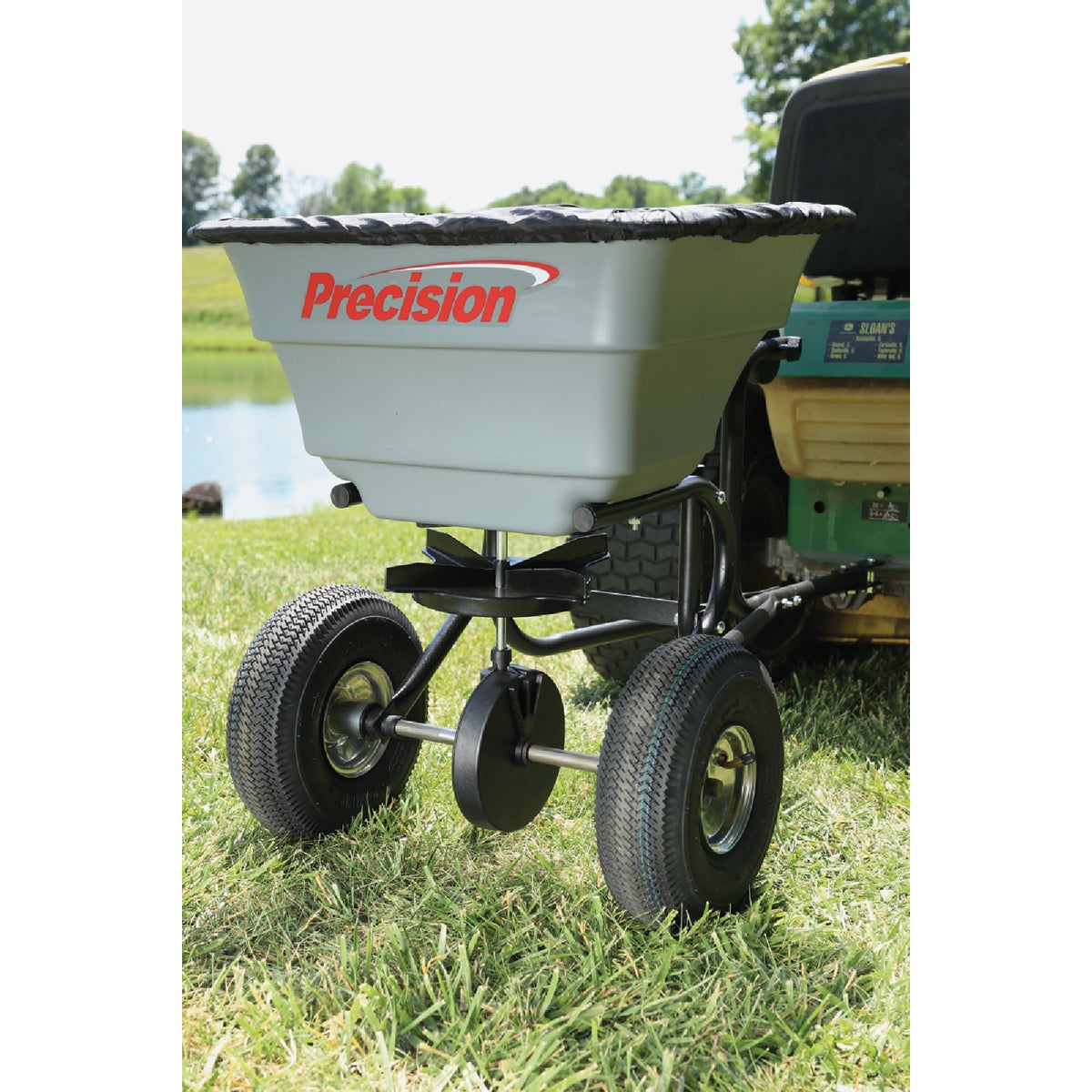 Precision TBS4000PRCGY Precision 75 Lb. Self-Lubricating Tow Broadcast Spreader with Cover TBS4000PRCGY
