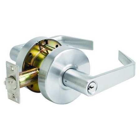 Master Lock Keyed Entry Door Lock, Commercial Door Handle, Lever Style Locking Door Handle, Brushed Chrome Finish