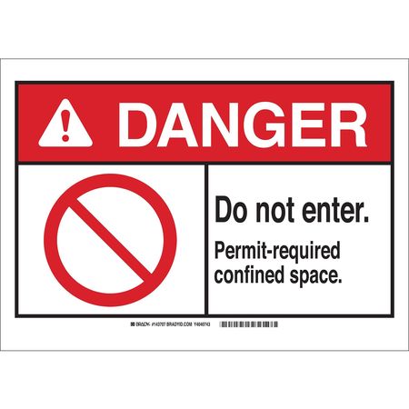 Brady 143709 Brady Danger Sign,Permit-Req,B-302,3-1/2in.H 143709