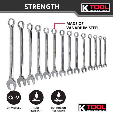 K Tool International K-Tool International KTI-41304 K-Tool International High Polish SAE Combo Wrench Set,14 pcs. KTI-41304