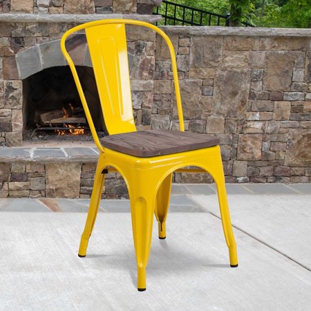 Flash Furniture 4-CH-31230-YL-WD-GG Flash Furniture Yellow Metal Stackable Chair with W,PK4 4-CH-31230-YL-WD-GG