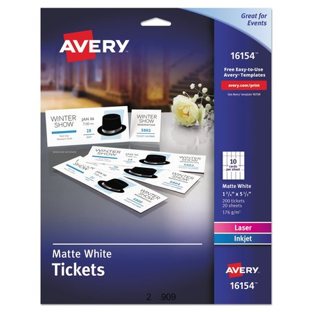 Avery Dennison 16154 Avery Dennison Printable Tickets,8.5x11,20 Sheets,PK200 16154